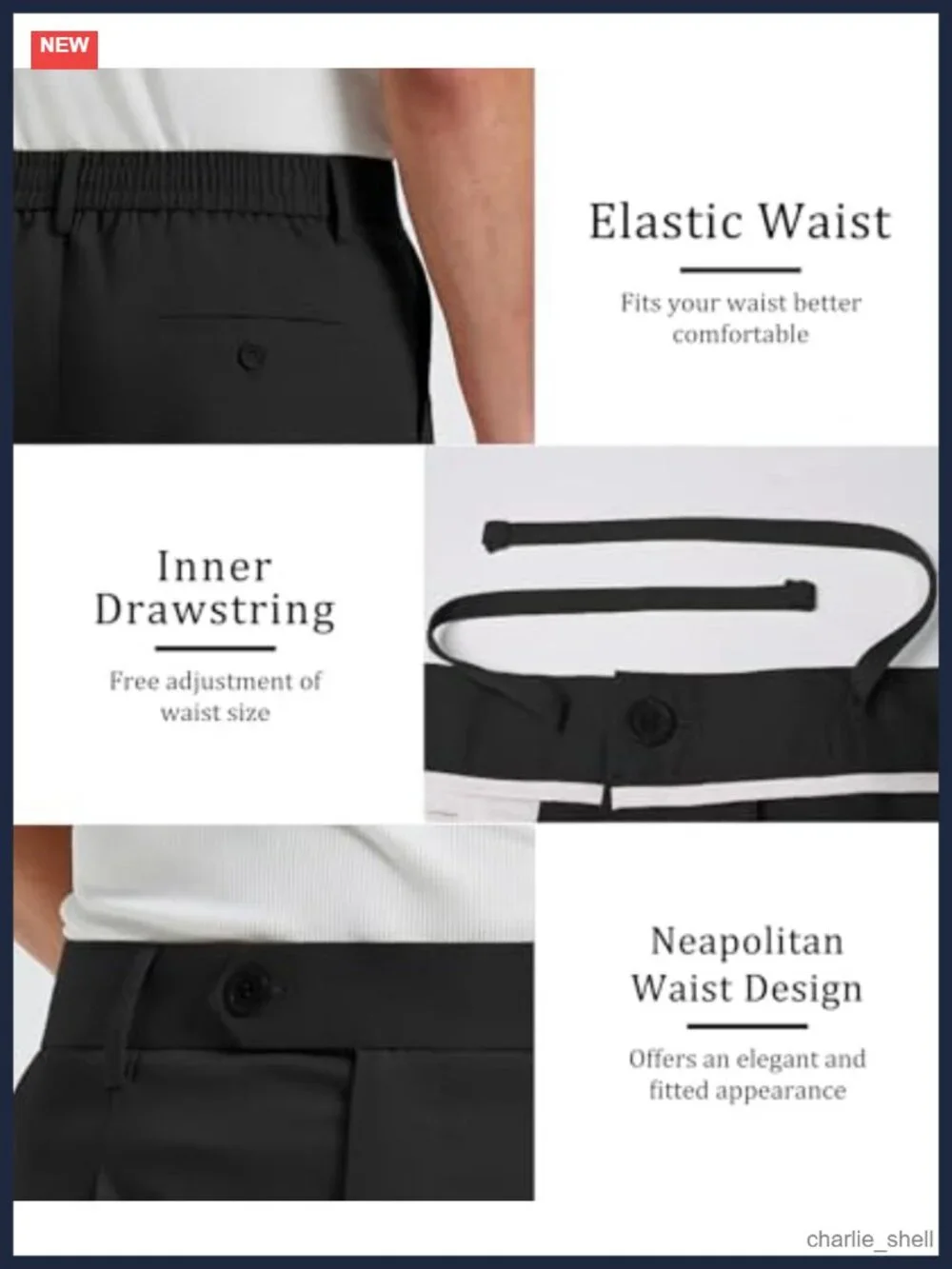 Men's Wide Leg Pleated Pants Elastic Waist Casual Dress Trousers